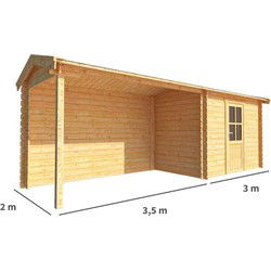 Blokhut met overkapping Fenna 650 cm bij 200 cm diep Zadeldak