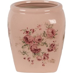 Clayre & Eef Bloempot  12x12x14 cm Roze Keramiek Bloemen Bloempot Binnen