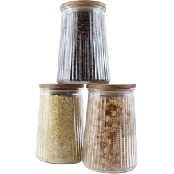 OTIX Voorraadpotten - Glas - met Deksel - Snoeppotten - Set van 3 -  Voedselopbergers - Koffiepads Bewaarbus - Acacia Wood - 950ml - SIRIUS