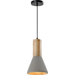 QUVIO Hanglamp langwerpig beton met hout grijs - QUV5142L-GREY