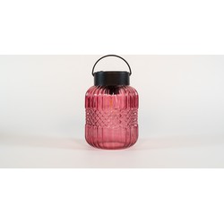 Solar glazen retro lamp roze 12,5x19 cm - Anna's Collection