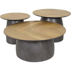 Salontafel Set van 3 - Naturel Teak Fineer - 80x80x35cm - Infinite
