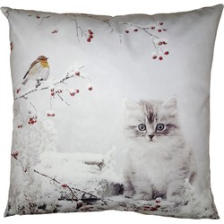 Clayre & Eef Kussenhoes  45x45 cm Wit Polyester Kat Sierkussenhoes