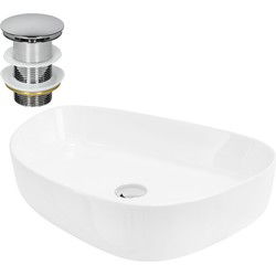 Wastafel incl. zilverkleurige waste zonder overloop 55x42x14 cm wit keramiek ML design