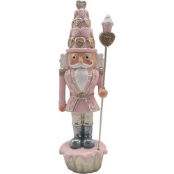 Clayre & Eef Beeld  Notenkraker 16 cm Roze Kunststof Kerstdecoratie Beeld decoratie Decoratieve Accessoires