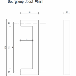 Deurgreep Joost - staal - 96 mm - Modern - Handgreep - Kastgreep - Ladegreep