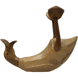 HSM Collection-Wijnfleshouder Duck-33x15x26-Naturel-Bamboe/Teak