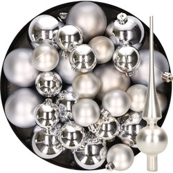 Kerstversiering kunststof kerstballen met piek zilver 6-8-10 cm pakket van 45x stuks - Kerstbal