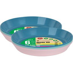 Juypal Borden - 12x - pastel tinten - kunststof - D18,5 x H2,5 cm - herbruikbaar - BPA-vrij - Bordjes