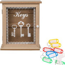Houten sleutelkastje met 10x stuks sleutellabels - 22 x 27 cm - Sleutelkastjes