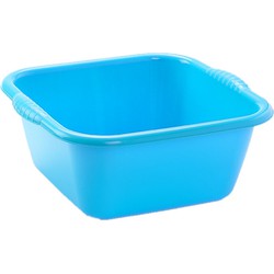 Set van 2x stuks kunststof teiltjes/afwasbakken vierkant 15 liter blauw - Afwasbak