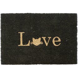 Deurmat - love - kat - zwart - kokosvezel - 60 x 40 cm - Deurmatten