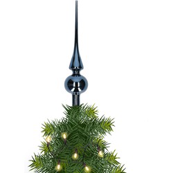 Glazen kerstboom piek/topper nachtblauw glans 26 cm - kerstboompieken