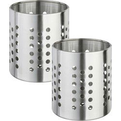 Ronde keukengerei houder zilver - 2x - 13,5 cm - RVS - Keukenhulphouders