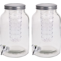 Set van 2x stuks glazen drank dispenser met infuser 4 liter - Drankdispensers