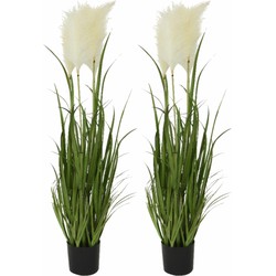 Set van 2x stuks grasplanten met witte pluimen kunstplanten/nepplanten 100 cm - Kunstplanten