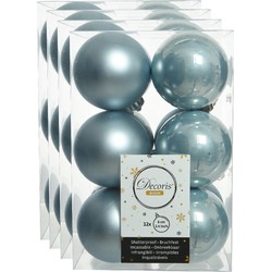 48x stuks kunststof kerstballen lichtblauw 6 cm glans/mat - Kerstbal