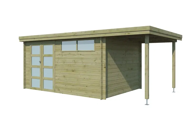 Woodlands blokhut Oregon met overkapping geïmpregneerd, 565 x 295 cm - 