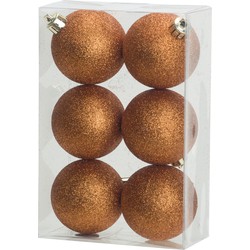 Cosy & Trendy Kerstballen - 6x st - oranje - glitters - 6 cm - Kerstbal