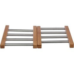 5five Verstelbare onderzetter - bamboe-RVS - 21 x 22 cm - Panonderzetters