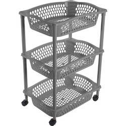 Keuken opberg trolleys/roltafels met 3 manden 62 cm donkergrijs - Opberg trolley