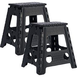 2x stuks inklapbaar keukenkrukje/opstapje zwart 40 x 32 cm - Huishoudkrukjes