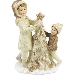 Clayre & Eef Beeld Kinderen 14 cm Beige Polyresin Kerstdecoratie