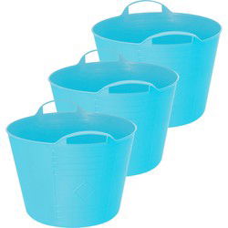 Flexibele emmer - 3x - blauw - 27 liter - kunststof - 40 x 35 cm - Wasmanden
