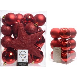 Kerstversiering kunststof kerstballen met piek rood 5-6-8 cm pakket van 45x stuks - Kerstbal