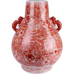 Fine Asianliving Chinese Vaas Porselein Rood Draak Handgeschilderd