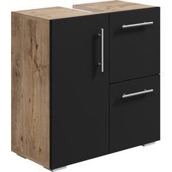 Badplaats Wastafel Onderkast Mars 60 x 30 x 60 cm - Kastanje Eiken met Mat Zwart- Badkamerkast – Staand Wastafelmeubel