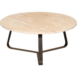 PTMD Salontafel Micka - 79x79x34 cm - Travertijn - Zwart