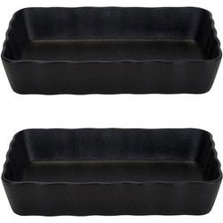 2x Zwarte ovenschalen/braadsledes van aardewerk 21 x 14 cm - Ovenschalen