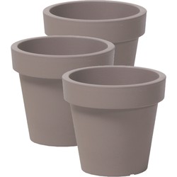 3x stuks basic plantenpot/bloempot kunststof dia 13.5 cm/hoogte 12 cm taupe - Plantenpotten