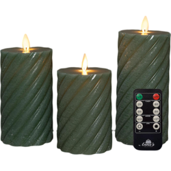 Stompkaars swirl wax led bewegende vlam met afstandsbediening set van 3 d7.5h10/12.5/15 cm jade groen