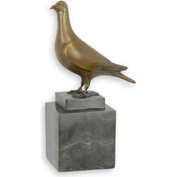BRONZEN BEELD VAN EEN DUIF OP EEN MARMEREN BASIS