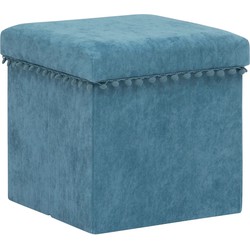 Atmosphera Poef/krukje/hocker Arabic - Opvouwbare opslag box - fluweel Blauw - D38 x H38 cm - Poefs