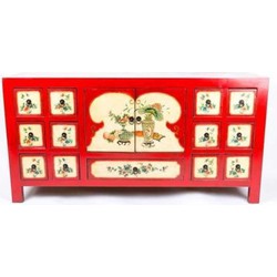 Fine Asianliving Chinese Dressoir Handgeschilderde Bloemen Rood