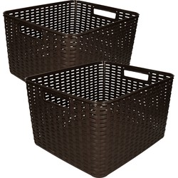 Set van 5x stuks opbergboxen/opbergmandjes rotan donkerbruin kunststof - Opbergbox