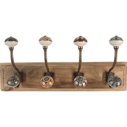 Clayre & Eef Wandhaak Set van 4 45x11x18 cm Bruin Hout Metaal
