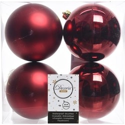 Decoris Kerstballen - 4x st - donkerrood - 10 cm - kunststof - Kerstbal