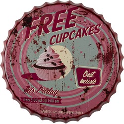 Clayre & Eef Tekstbord  Ø 50 cm Roze Ijzer Free Cupcakes Wandbord