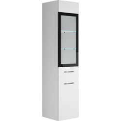 Badplaats Badkamerkast Rio 30 x 30 x 131 cm - Wit Hoogglans - Hangende Kolomkast met 2 Deuren