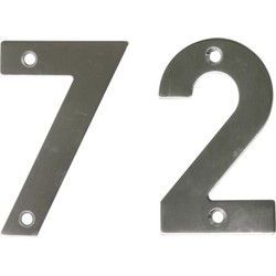AMIG Huisnummer 72 - massief Inox RVS - 10cm - incl. bijpassende schroeven - zilver - Huisnummers