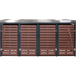 Cosmo Casa 4-Delig Afvalcontainer - Bekleding - met Plantenbak - 124x265x84cm - Roestvrij Staal - 132kg - Walnoot Houtlook