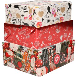 Bellatio Decorations - 6x luxe kerst cadeaupapier rollen in 3-stijlen - Cadeaupapier