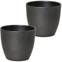 2x stuks bloempot glanzend zilver metallic keramiek voor kamerplant H27 x D32 cm - Plantenpotten