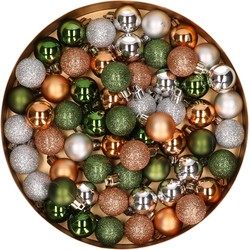 60x stuks kunststof kerstballen mix koper/groen/zilver 3 cm - Kerstbal