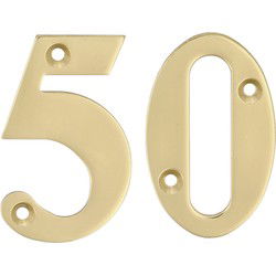 AMIG Huisnummer 50 - massief messing - 10cm - incl. bijpassende schroeven - gepolijst - goudkleur - Huisnummers