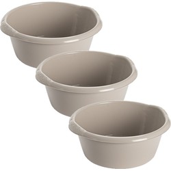 3x stuks kunststof teiltje/afwasbak rond 10 liter zacht beige - Afwasbak